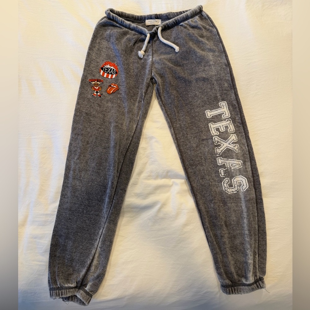 Ocean Drive Charcoal Gray 'TEXAS' Graphic Track Pants with Orange Accents